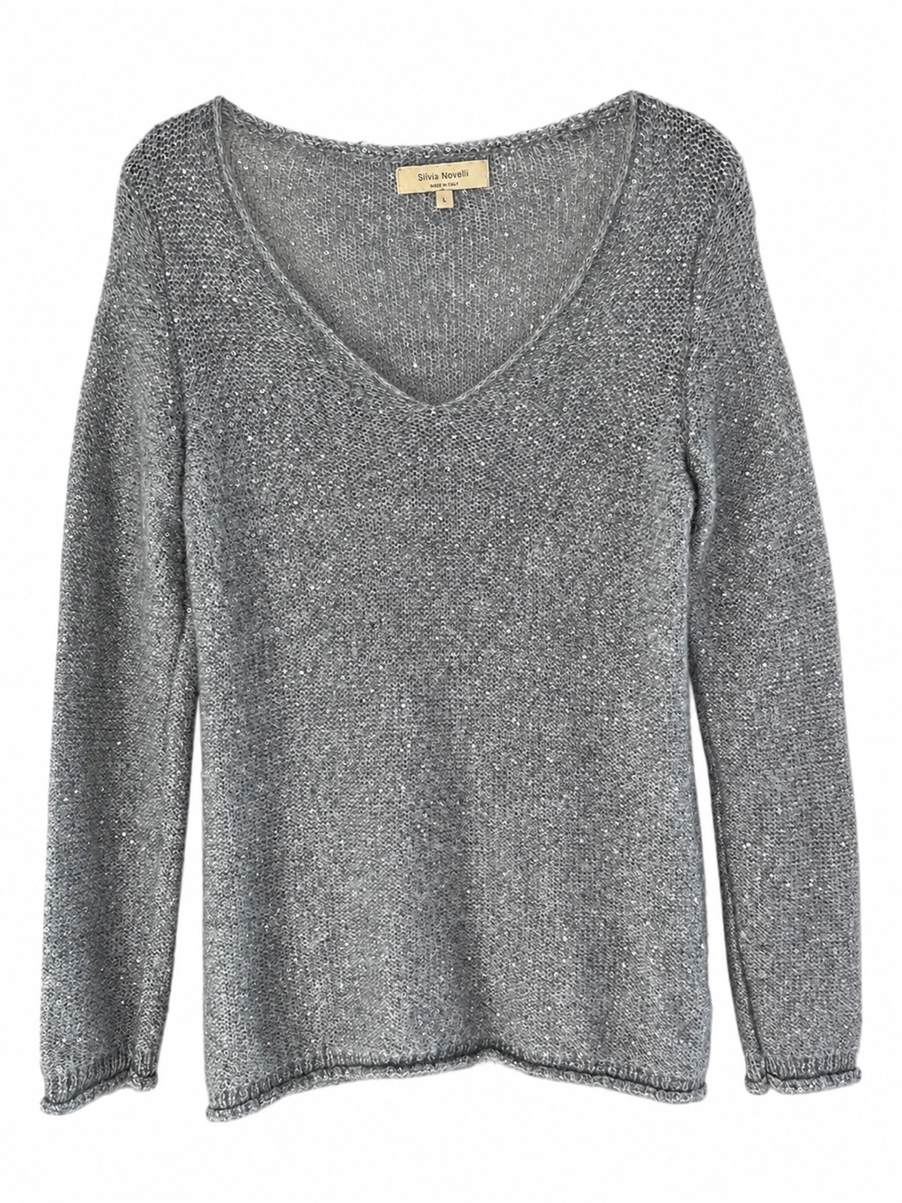 Y2K Made in Italy Grey Mohair Sequin Sweater Size L